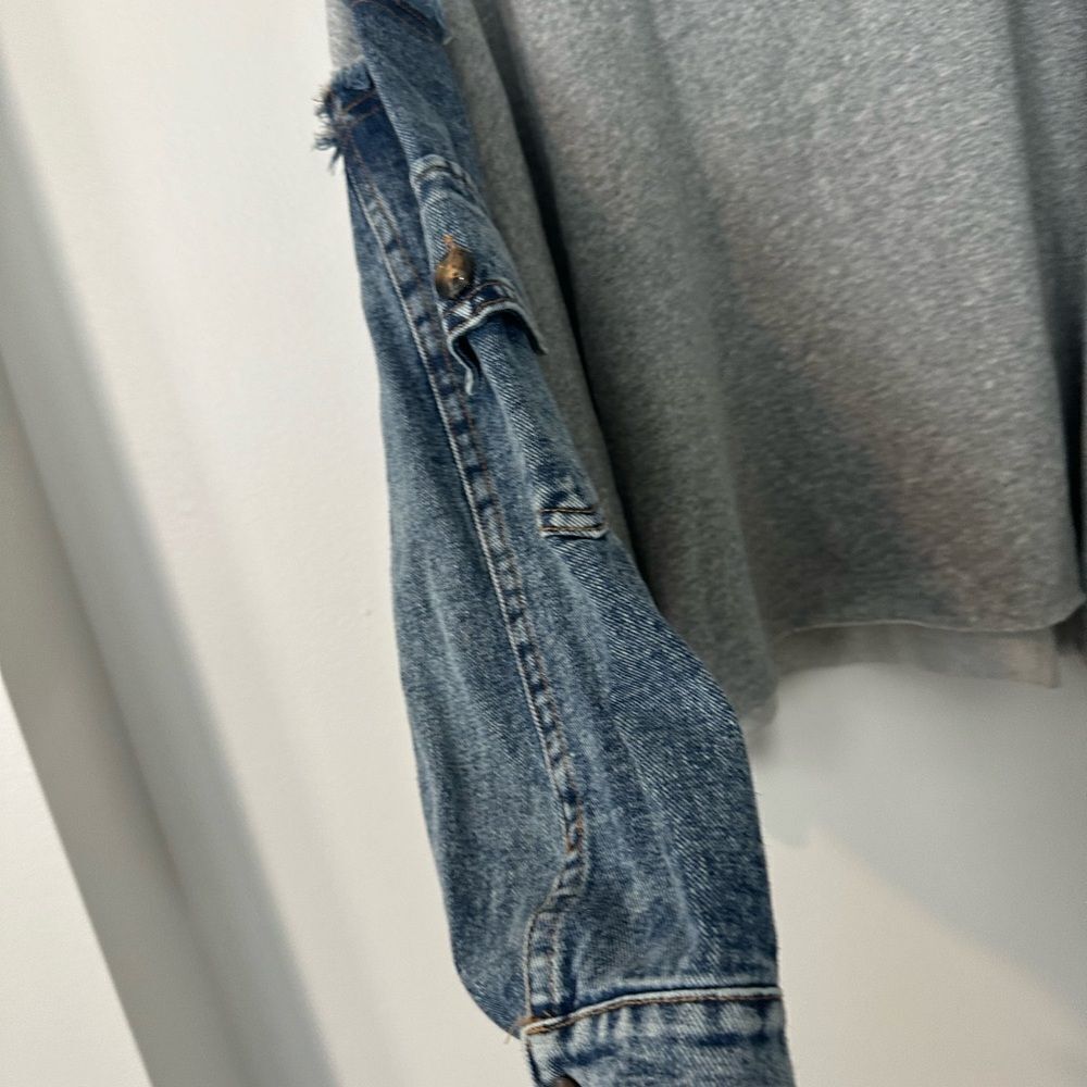 Gray Sweatshirt with Denim Sleeves - Picture 2 of 6